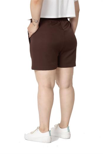 Plus Size Brown Shorts with Side and Back Elastic Waist Pockets