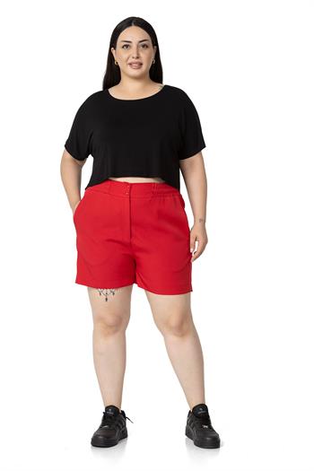 Plus Size Red Shorts with Side and Back Elastic Waist Pockets