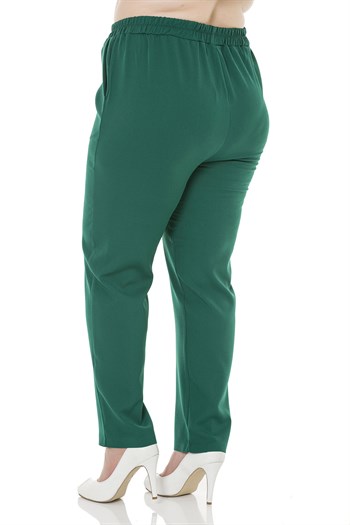 Plus Size Emerald Trousers with Side and Back Elastic Waist Narrow Leg Pockets