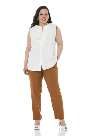 Plus Size Amber Trousers with Side and Back Elastic Waist Narrow Leg Pockets