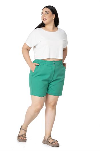 Plus Size Benetton Green Shorts with Side and Back Elastic Waist Pockets