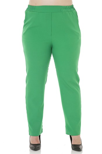 Plus Size Green Trousers with Side and Back Elastic Waist Narrow Leg Pockets