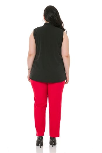 Plus Size Red Trousers with Side and Back Elastic Waist Narrow Leg Pockets