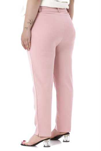 Plus Size Light Pink Trousers with Elastic Waist Sides Zippered Leg Slits