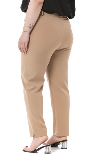 Plus Size Mink Trousers with Elastic Waist Sides Zippered Leg Slits