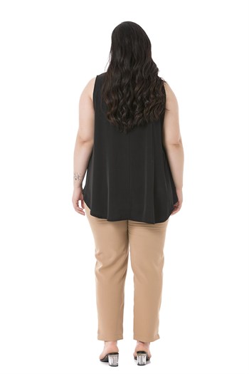 Plus Size Mink Trousers with Elastic Waist Sides Zippered Leg Slits