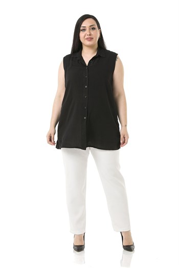 Plus Size White Trousers with Elastic Waist Sides Zippered Leg Slits