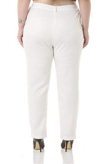 Plus Size White Trousers with Elastic Waist Sides Zippered Leg Slits