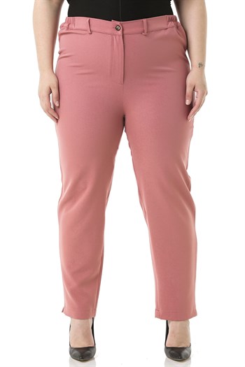 Plus Size Rose Trousers with Elastic Waist Sides Zippered Leg Slits