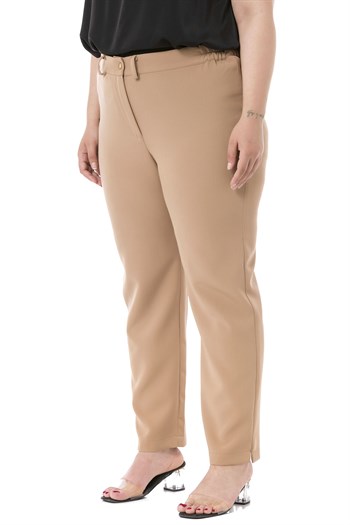 Plus Size Mink Trousers with Elastic Waist Sides Zippered Leg Slits