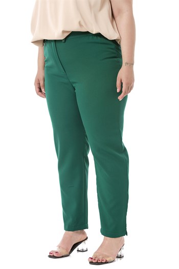 Plus Size Emerald Trousers with Elastic Waist Sides Zippered Leg Slits