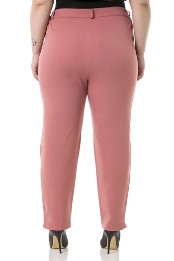 Plus Size Rose Trousers with Elastic Waist Sides Zippered Leg Slits