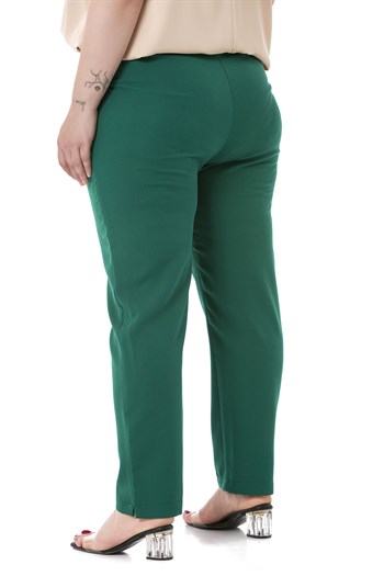 Plus Size Emerald Trousers with Elastic Waist Sides Zippered Leg Slits