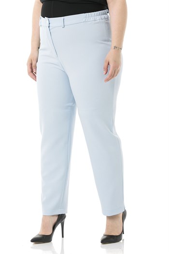 Plus Size Baby Blue Trousers with Elastic Waist Sides Zippered Leg Slits