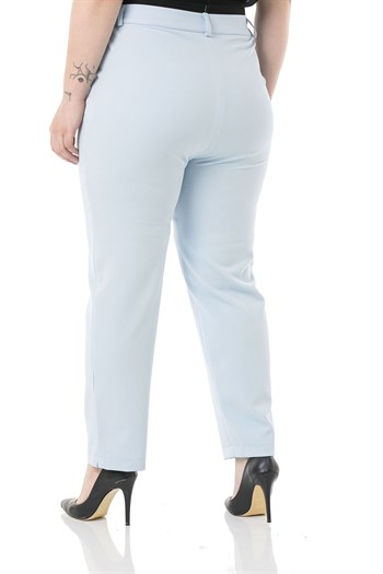 Plus Size Baby Blue Trousers with Elastic Waist Sides Zippered Leg Slits