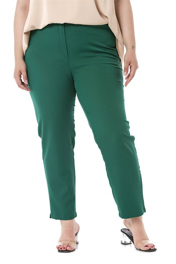 Plus Size Emerald Trousers with Elastic Waist Sides Zippered Leg Slits