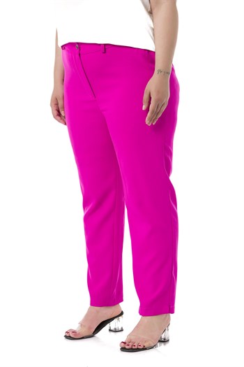Plus Size Fuchsia Trousers with Elastic Waist Sides Zippered Leg Slits