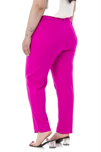 Plus Size Fuchsia Trousers with Elastic Waist Sides Zippered Leg Slits