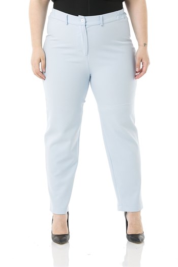 Plus Size Baby Blue Trousers with Elastic Waist Sides Zippered Leg Slits