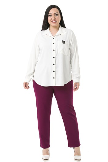 Plus Size Burgundy Trousers with Elastic Waist Sides Zippered Leg Slits