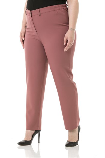 Plus Size Pink Trousers with Elastic Waist Sides Zippered Leg Slits