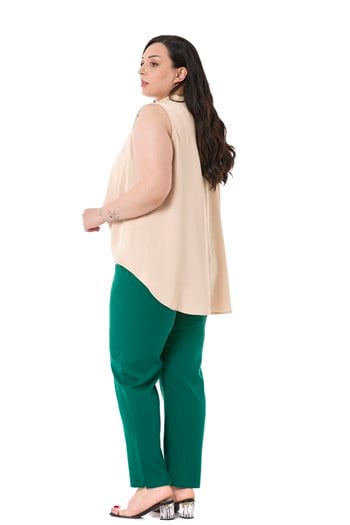 Plus Size Emerald Trousers with Elastic Waist Sides Zippered Leg Slits