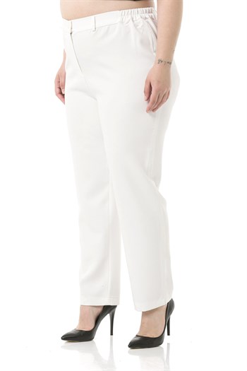 Plus Size White Trousers with Elastic Waist Sides Zippered Leg Slits