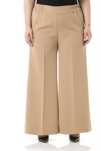 Plus Size Double Mink Wide Leg Trousers with Elastic Waist Sides and Back