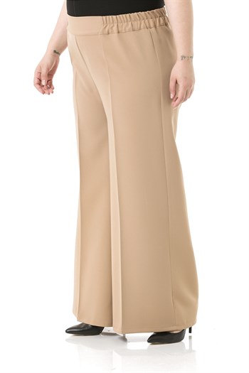 Plus Size Double Mink Wide Leg Trousers with Elastic Waist Sides and Back