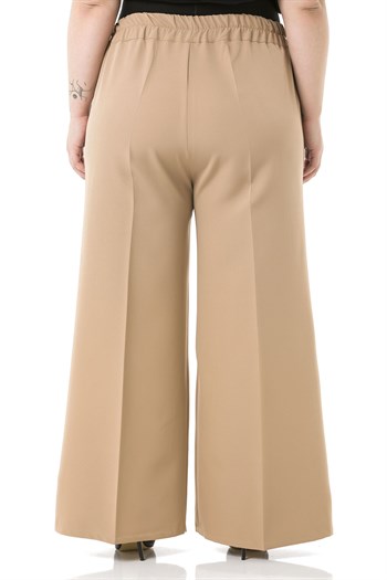 Plus Size Double Mink Wide Leg Trousers with Elastic Waist Sides and Back