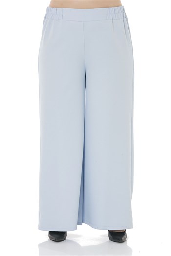 Plus Size Double Baby Blue Wide Leg Trousers with Elastic Waist Sides and Back
