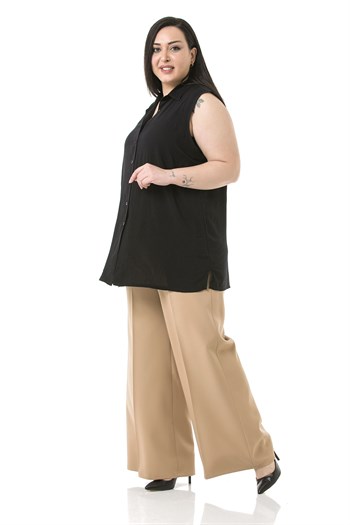 Plus Size Double Mink Wide Leg Trousers with Elastic Waist Sides and Back