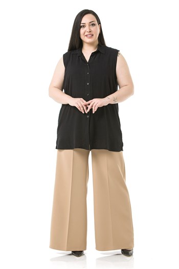 Plus Size Double Mink Wide Leg Trousers with Elastic Waist Sides and Back