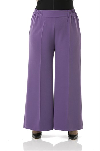 Plus Size Double Purple Wide Leg Trousers with Elastic Waist Sides and Back