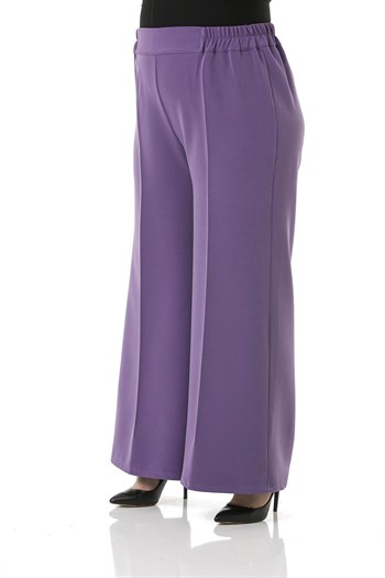 Plus Size Double Purple Wide Leg Trousers with Elastic Waist Sides and Back