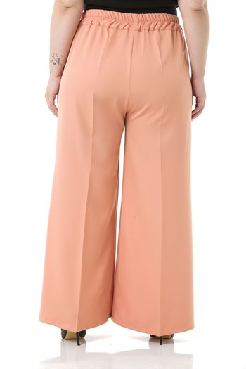 Plus Size Double Salmon Wide Leg Trousers with Elastic Waist Sides and Back