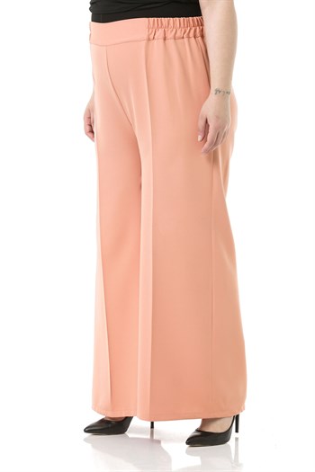 Plus Size Double Salmon Wide Leg Trousers with Elastic Waist Sides and Back