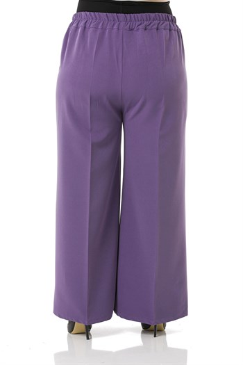 Plus Size Double Purple Wide Leg Trousers with Elastic Waist Sides and Back