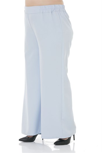 Plus Size Double Baby Blue Wide Leg Trousers with Elastic Waist Sides and Back