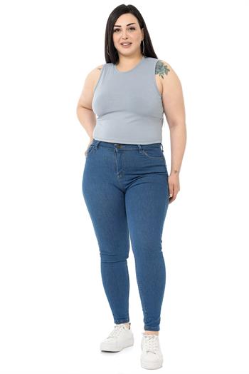 Büyük Beden Bisiklet Yaka Kolsuz Crop Viskon Açık Gri Body
