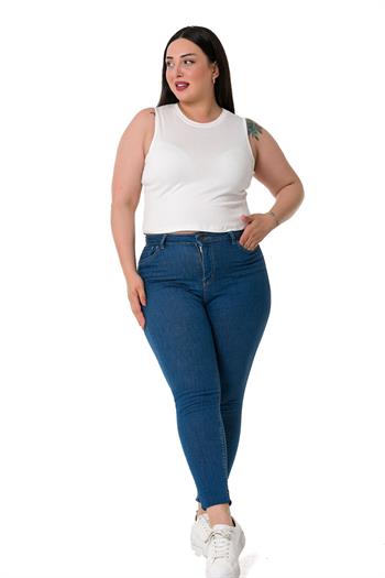 Büyük Beden Bisiklet Yaka Kolsuz Crop Viskon Ekru Body