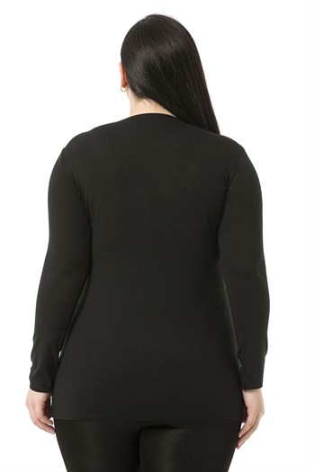 Büyük Beden Bisiklet Yaka Uzun Kollu Viskon Siyah Body