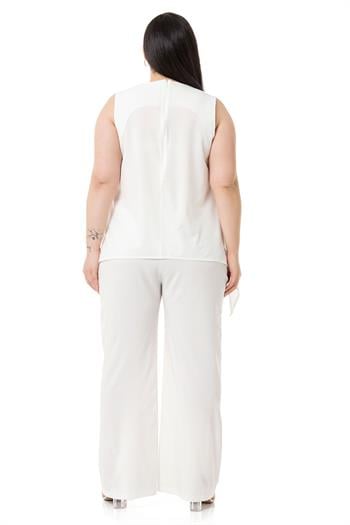 Büyük Beden Bluz Pantolon Beyaz Takım