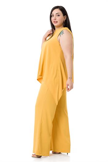 Büyük Beden Bluz Pantolon Sarı Takım