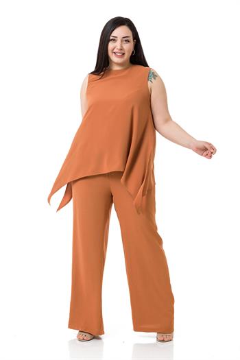 Büyük Beden Bluz Pantolon Tarçın Rengi Takım