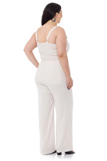 Büyük Beden Büstiyer Pantolon Bej Rengi İkili Takım 