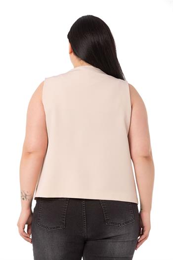 Plus Size Beige Vest with Large Eyelet Detail