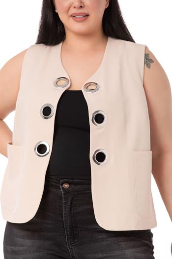Plus Size Beige Vest with Large Eyelet Detail