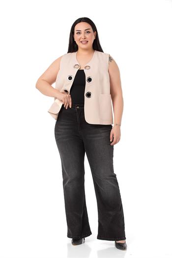Plus Size Beige Vest with Large Eyelet Detail