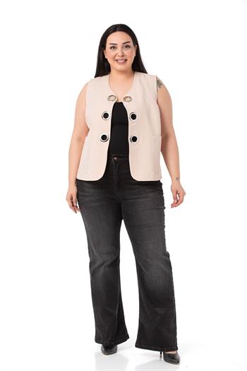 Plus Size Beige Vest with Large Eyelet Detail